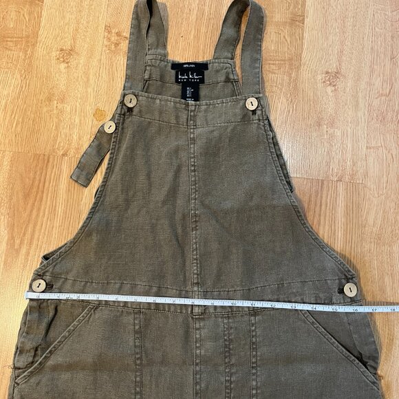 Nicole Miller 100% Linen Khaki Green Overalls - Picture 4 of 7
